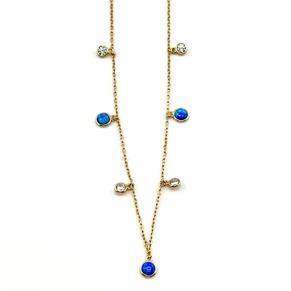 18K Gold Plated over 925 Sterling Silver Blue Opal Necklace - Picture 3 of 8